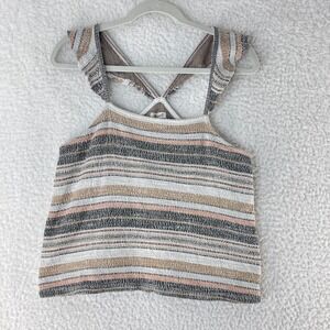 Madewell Texture & Thread Ruffle Strap Tank Top Womens Striped Sleeveless Size L